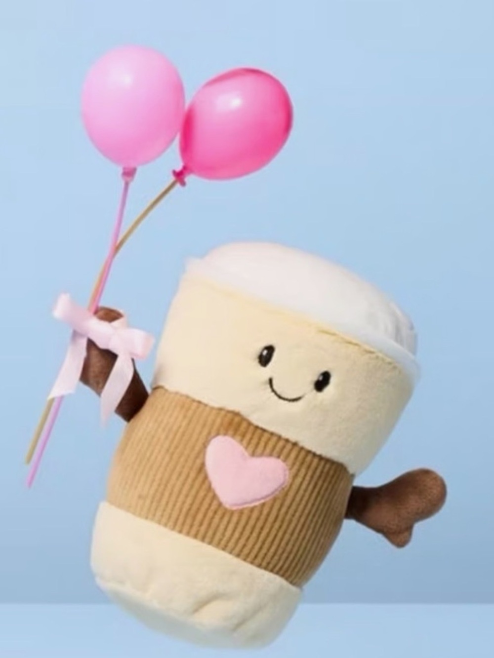 6” Plush Latte Coffee Cup Toy with Pink Heart Accent